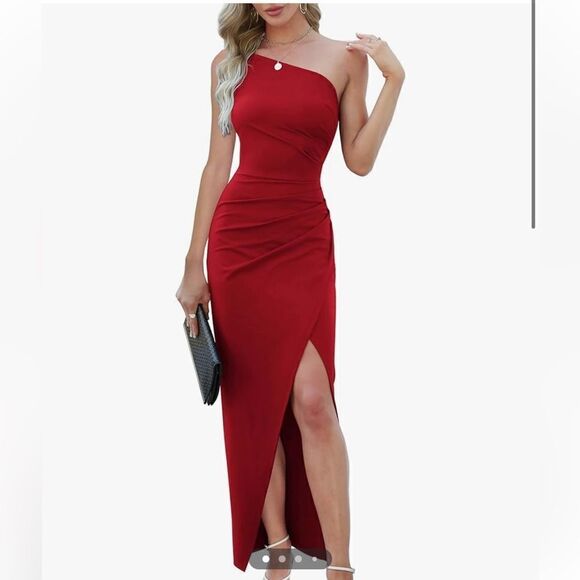 New Sarin Mathews One Shoulder Long Sexy Sleeveless Bodycon Ruched Wrap … - Picture 3 of 16